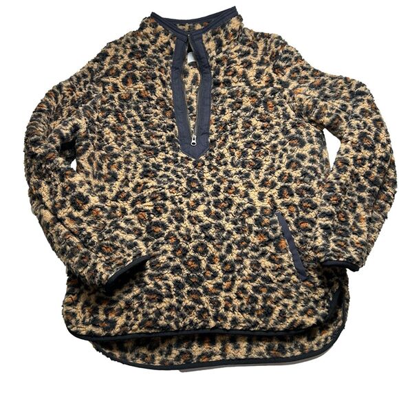 Time and Tru Women's Faux Sherpa Cheetah Leopard Print Quarter Zip Pullover L - Picture 1 of 8